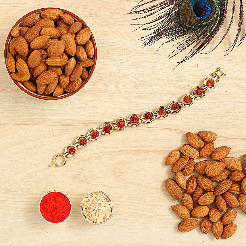 Spiritual Rudraksha Bracelet Rakhi And Healthy Almonds:Rakhi With Dry Fruits to Philippines