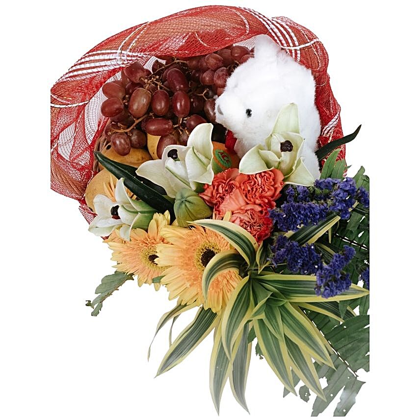 Fresh Fruits And Flowers Basket
