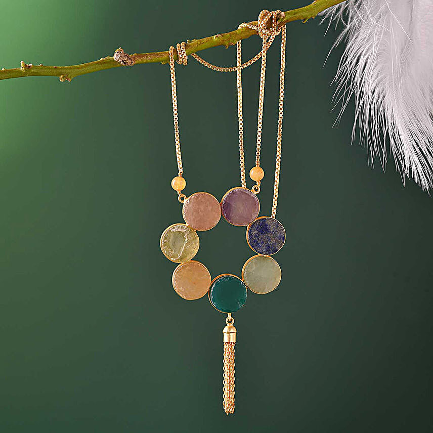 18 Kt Gold Polished Semi Precious Stone Necklace:Send Karwa Chauth Gifts to Philippines