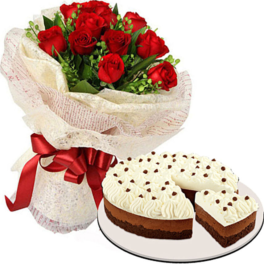 Red Roses Bouquet And Chocolate Pound Cake:Flowers and Cake Delivery in Philippines