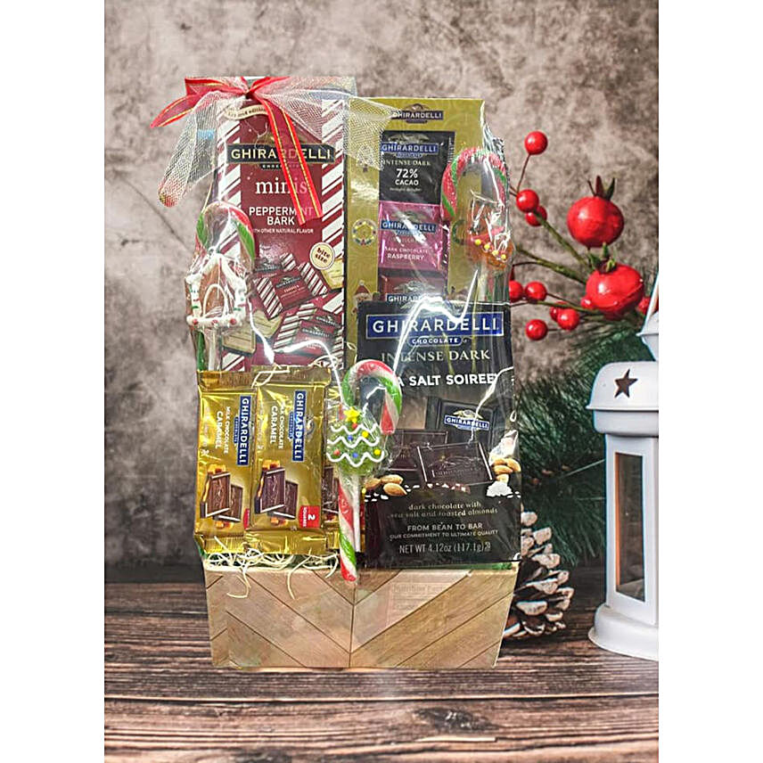 Assorted Ghirardelli Chocolates Christmas Basket:Christmas Gift Hampers to Philippines