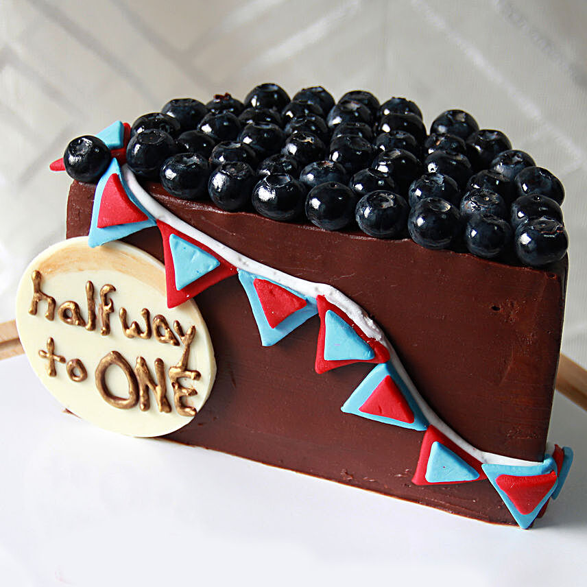 Chocolate Buttercream Half Bday Cake:Send Anniversary Gifts to Philippines