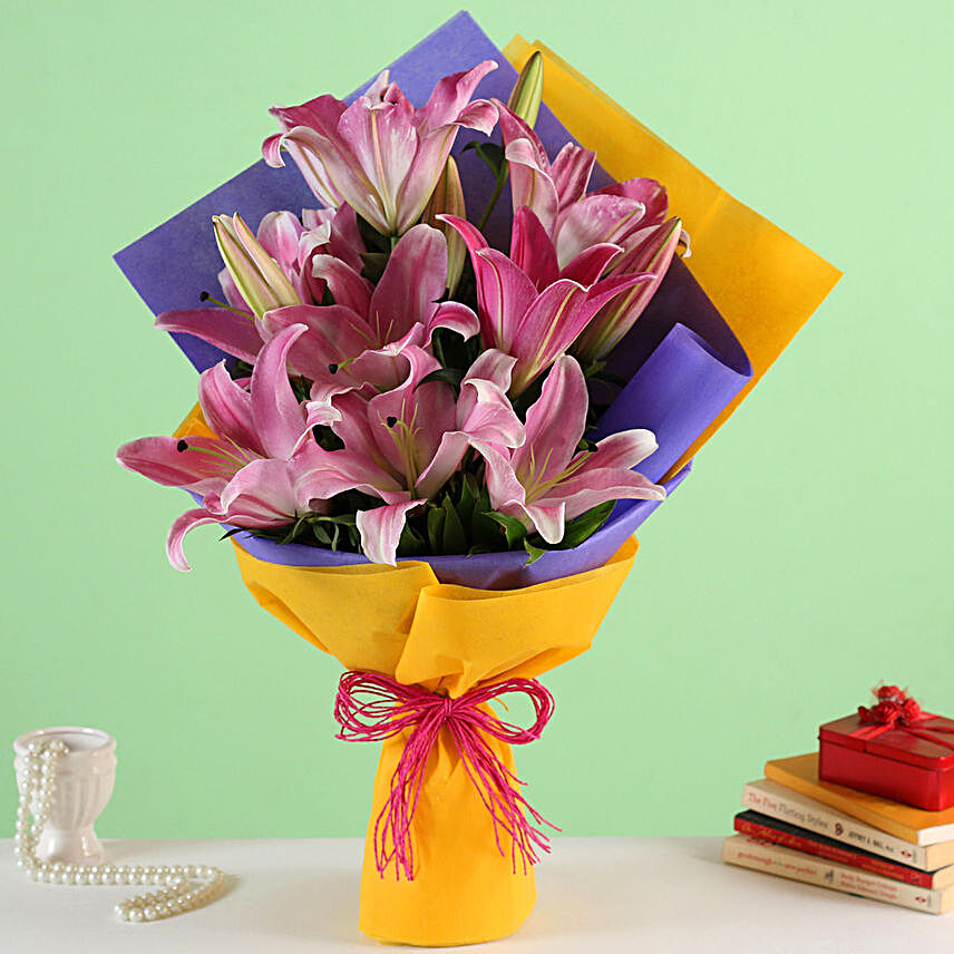 Enchanting Pink Oriental Lilies Bouquet:Lilies