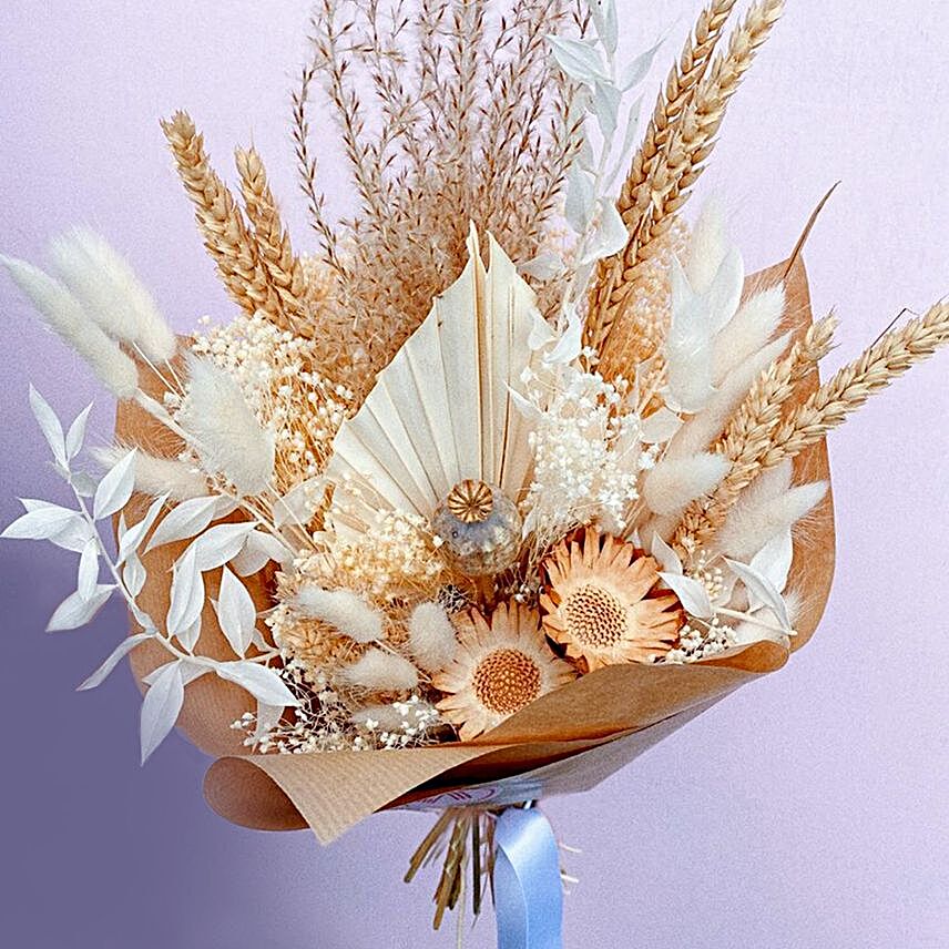 Light Toned Dried Flower Bouquet:Funeral Flowers to Philippines