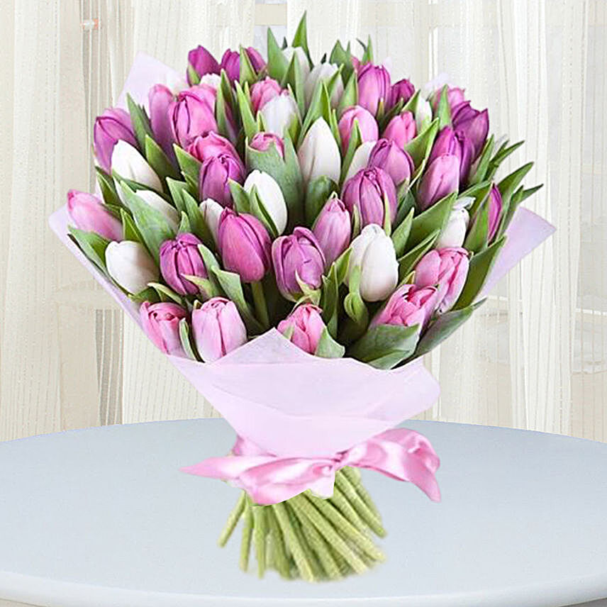 Pink White Tulips Bunch