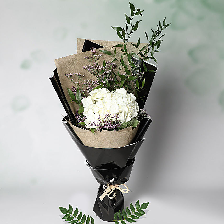 White Hydrangea Bouquet:Condolence Flowers to Philippines