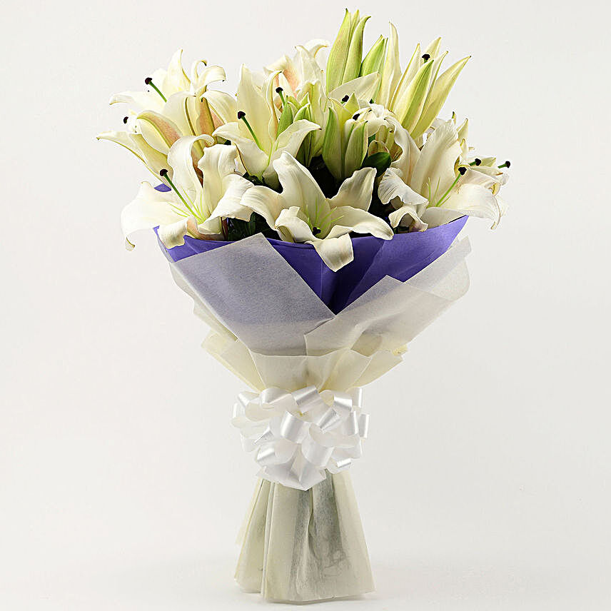 White Oriental Lilies Bouquet:Condolence Flowers to Philippines
