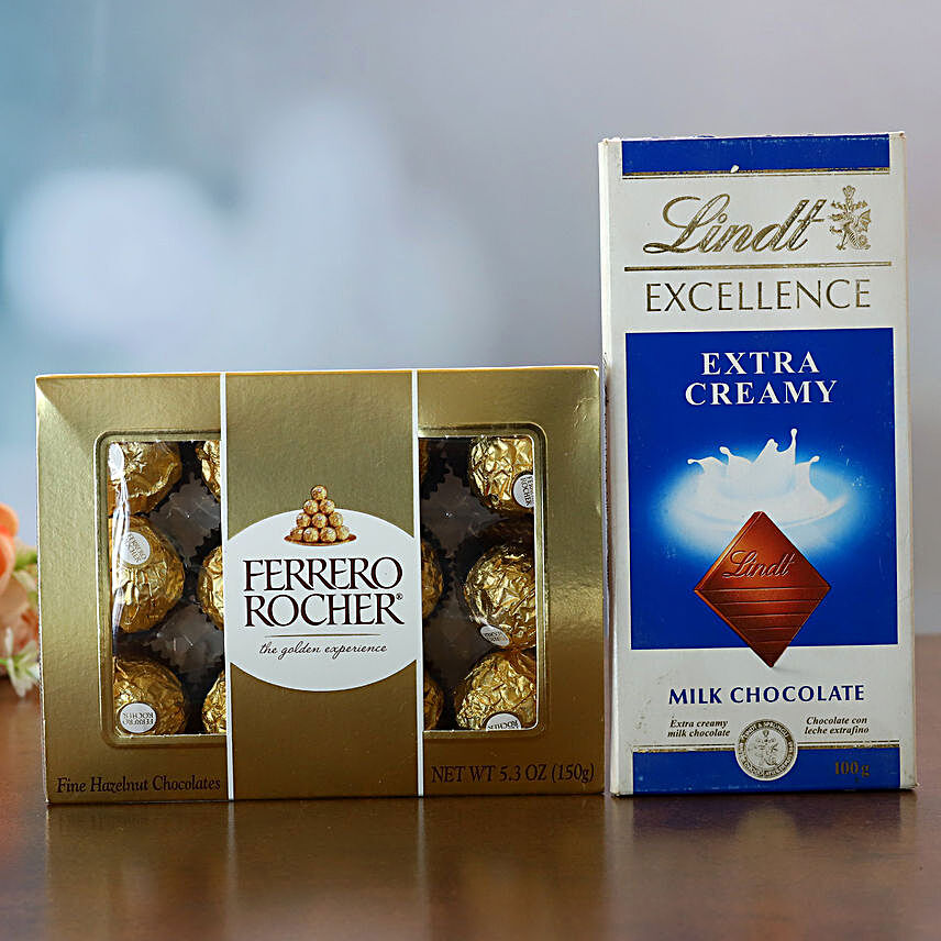 Ferrero Rocher And Lindt Extra Creamy Chocolate Combo:just-because
