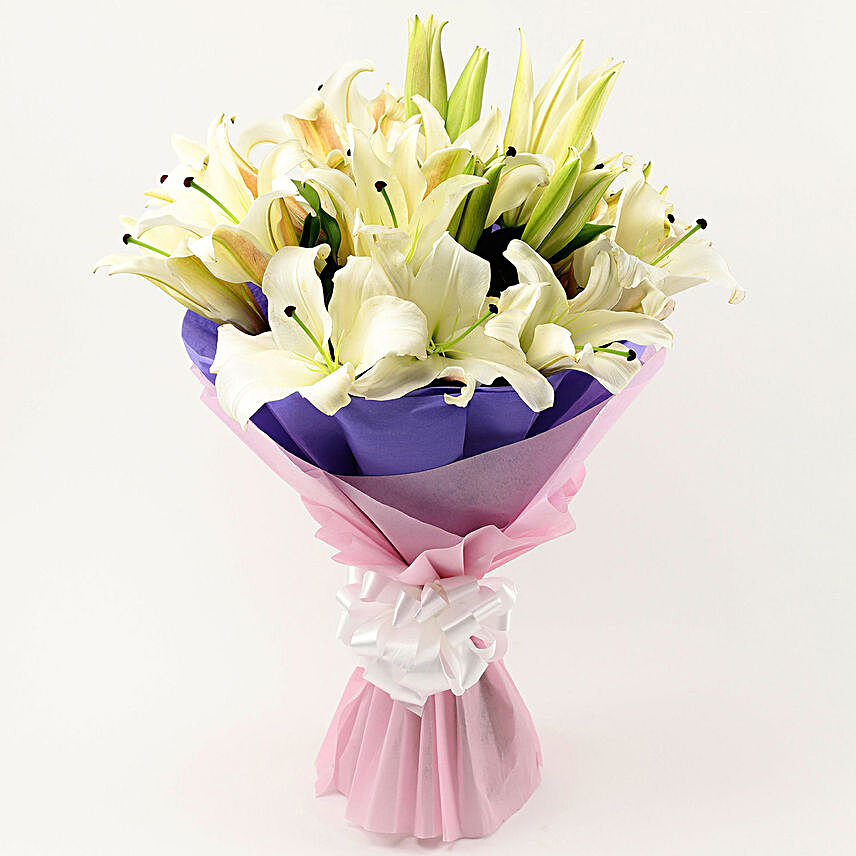 Lovely White Oriental Lilies Bouquet:Lilies to Philippines