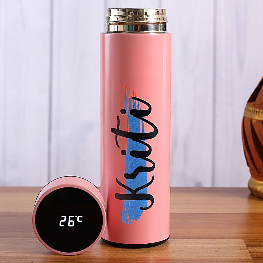 Personalised Pink LED Temperature Bottle