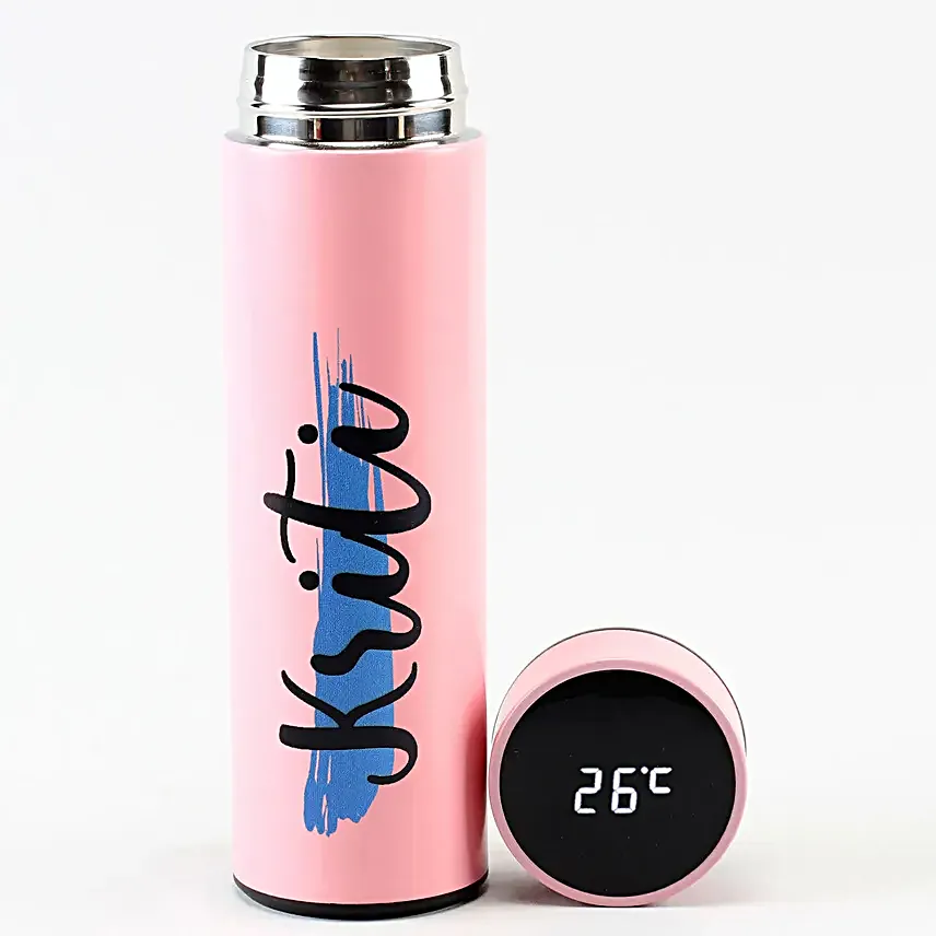Personalised Pink LED Temperature Bottle