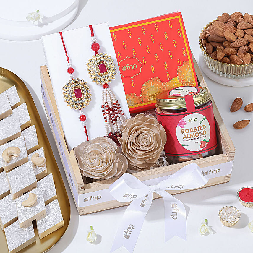 Bhaiya Bhabhi Rakhi Hamper with Sweets N Almonds