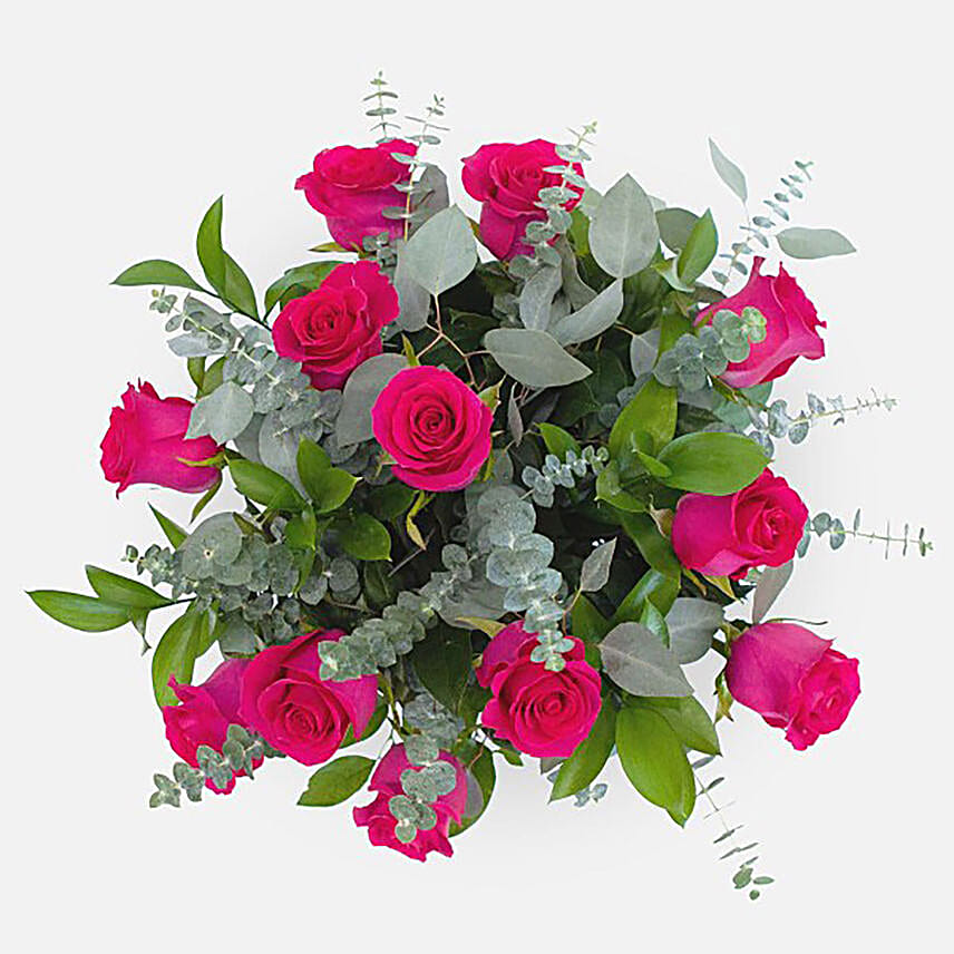 12 Lovely Pink Roses Glass Vase Arrangement