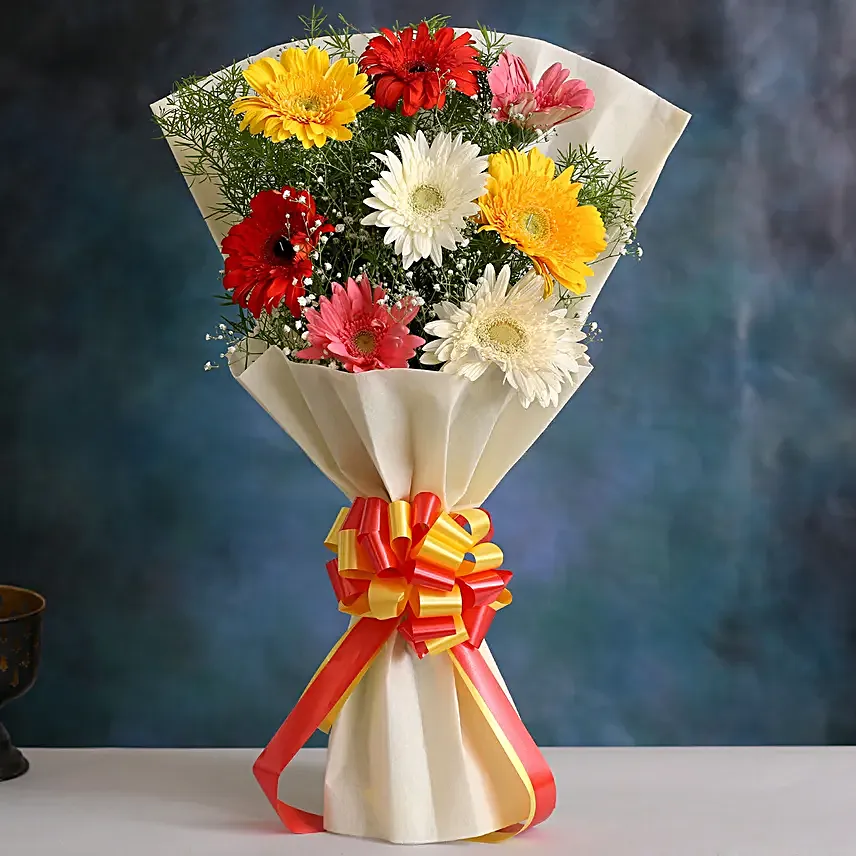 6 Mixed Brilliance Gerbera Blossoms