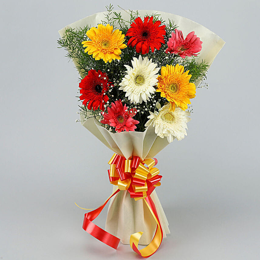 6 Mixed Brilliance Gerbera Blossoms