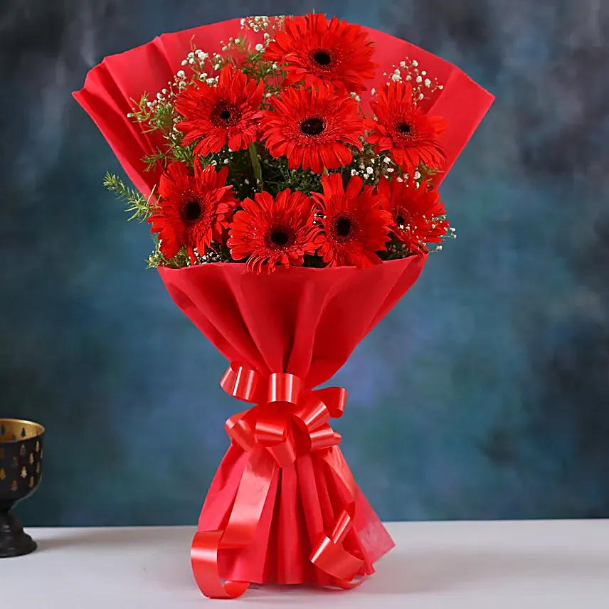 6 Red Elegance Gerbera Blossoms