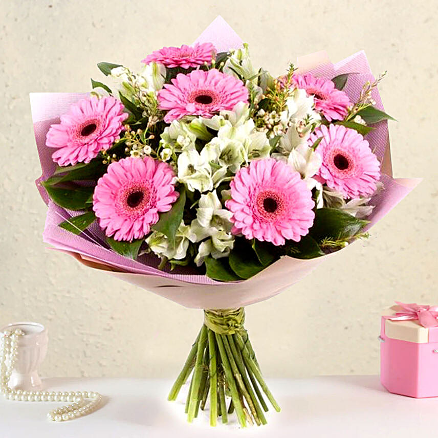 6 Serene Gerberas And Alstroemeria Bouquet