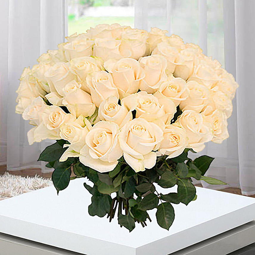 6 White Roses Bunch And Ferrero Rocher