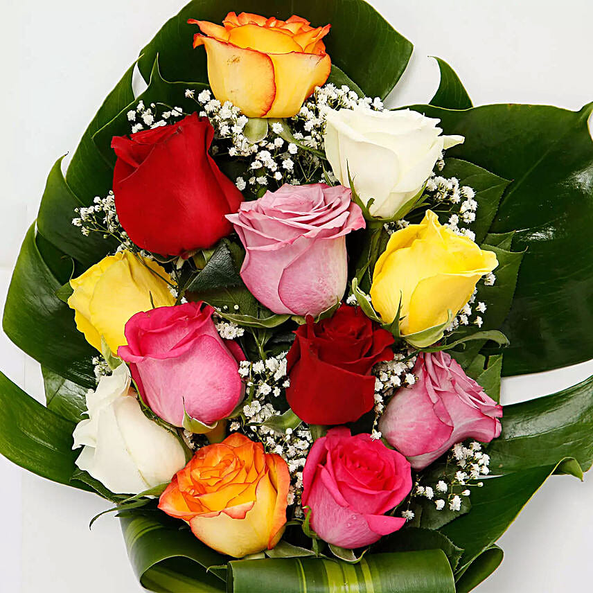 Colourful 12 Roses Bouquet