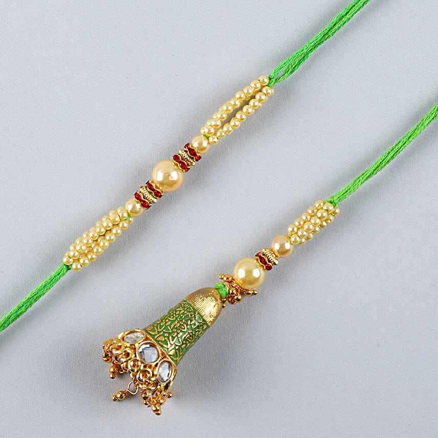 Ethnic Green Pearl And Lumba Rakhi Set