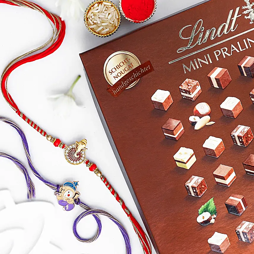 Ganesh Joy N Wisdom Rakhi N Lindt Praline Combo