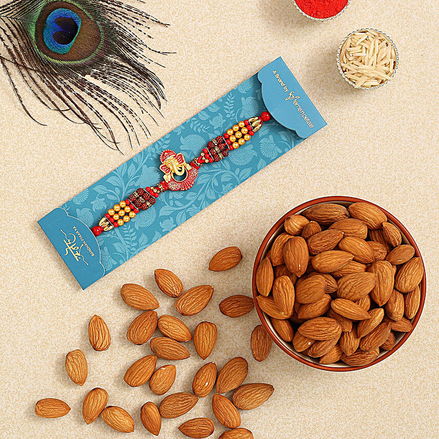 Ganesha And Rudraksha Rakhi With Healthy Almonds