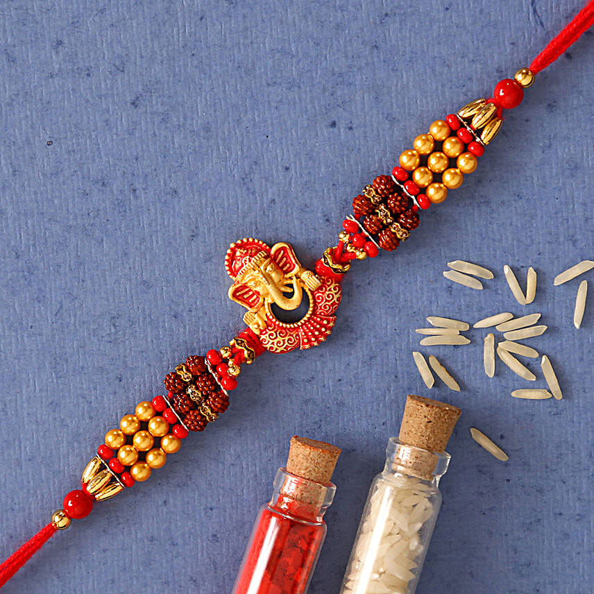 Ganesha And Rudraksha Rakhi With Healthy Almonds