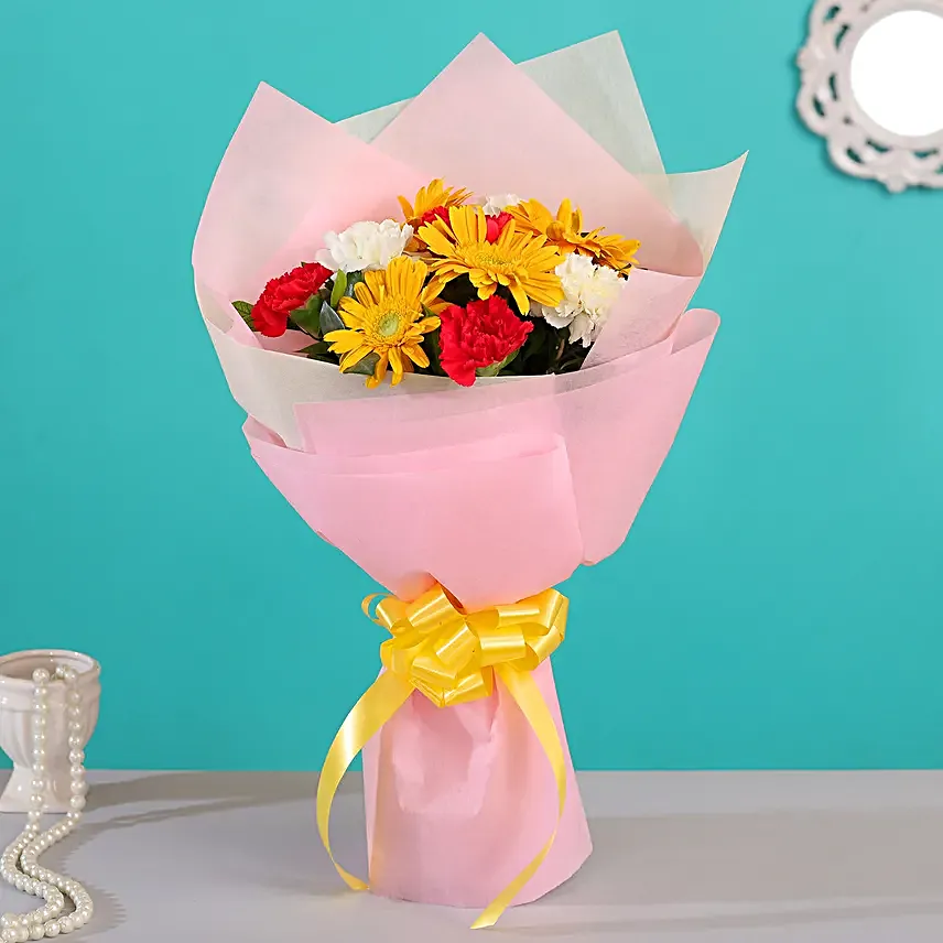Gerberas 3 Carnations Bouquet
