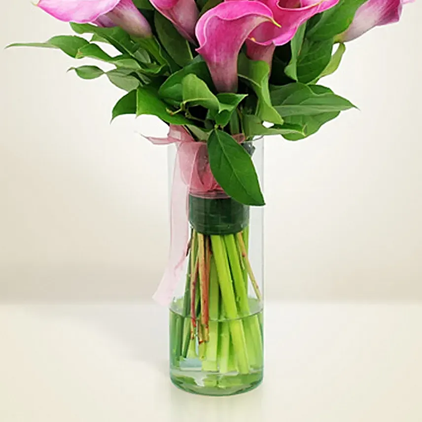 Gracious Pink Calla Lilies Glass Vase