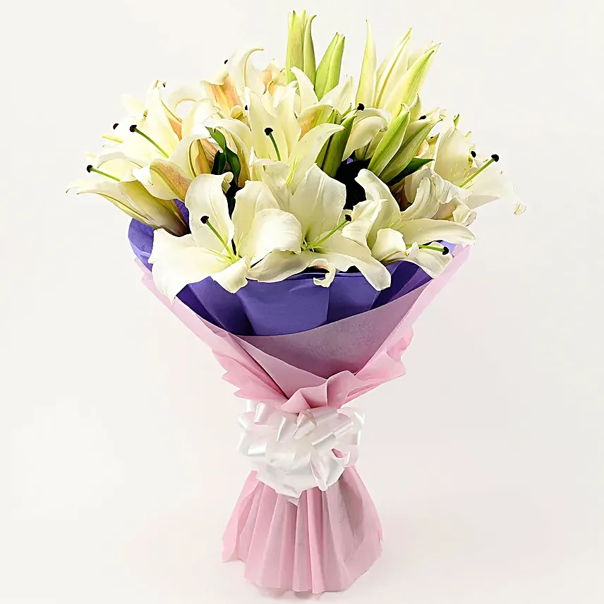 Lovely 6 White Oriental Lilies Bouquet
