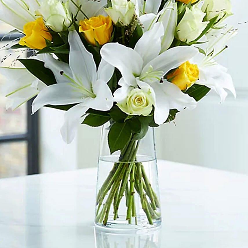 Lovely Lilies And Yellow Roses