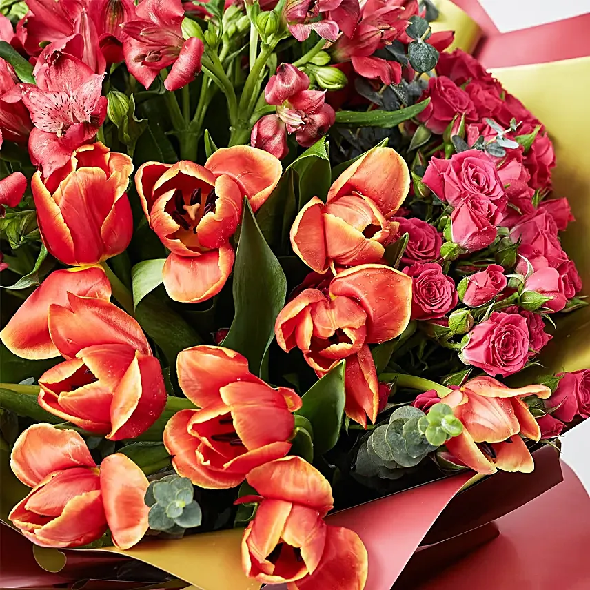 Lovely Mixed Flowers Wrapped Bouquet