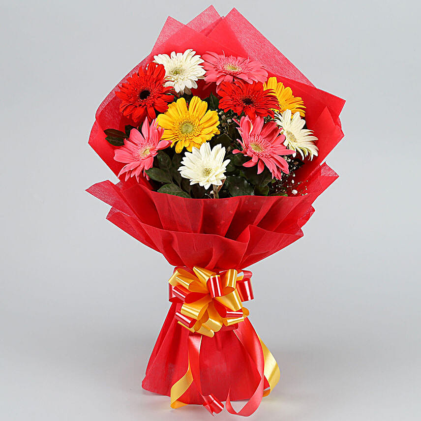 Mixed Coloured 6 Gerberas Bouquet