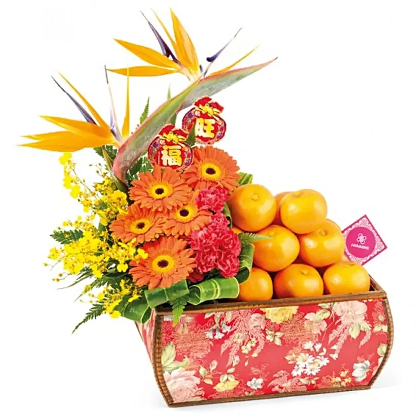 Mixed Flowers And Mandarin Oranges