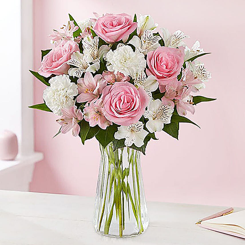 Peaceful Mixed Flowers Vase Arrangement