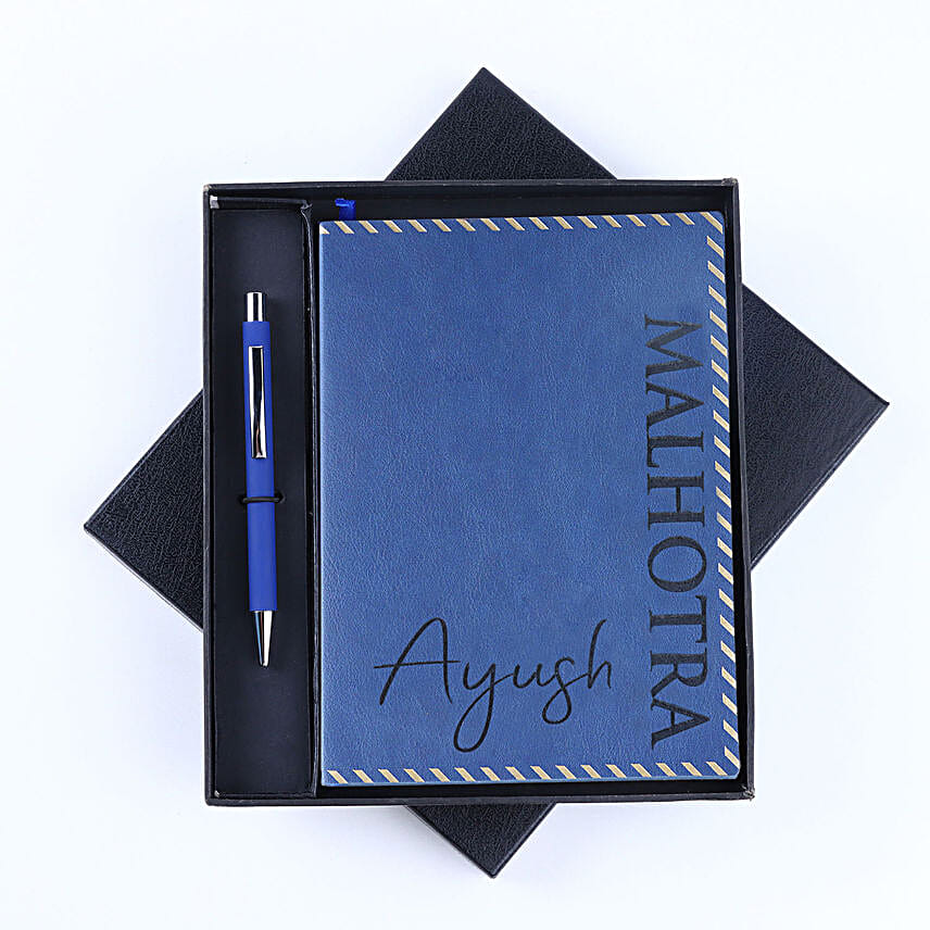Personalised Blue Notebook and Pen Combo
