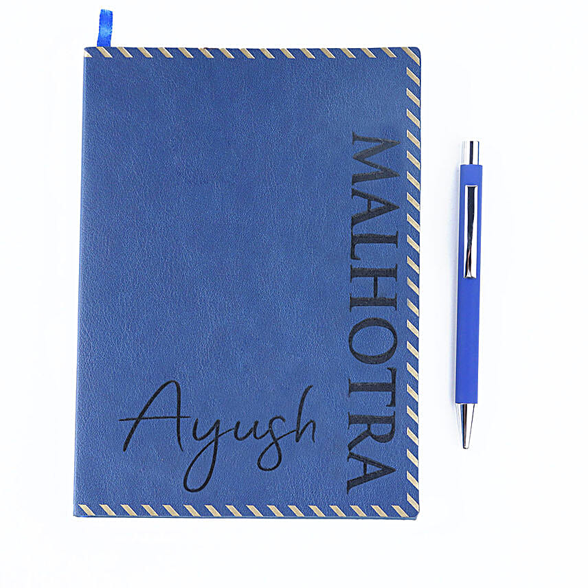 Personalised Blue Notebook and Pen Combo