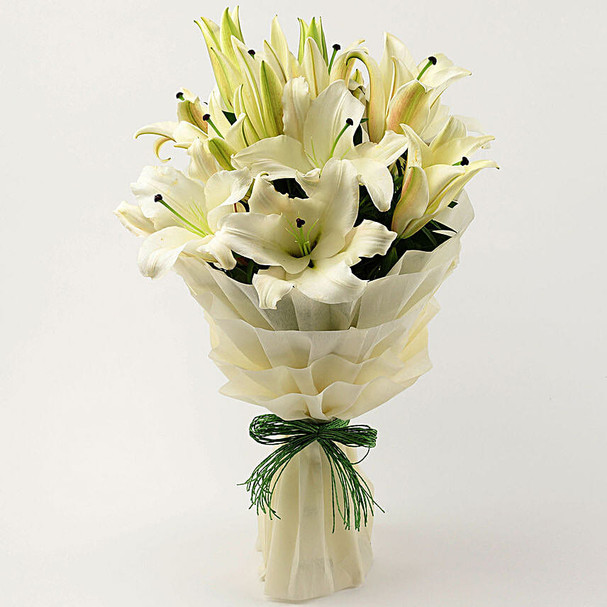 Serene White Oriental Lilies Bouquet