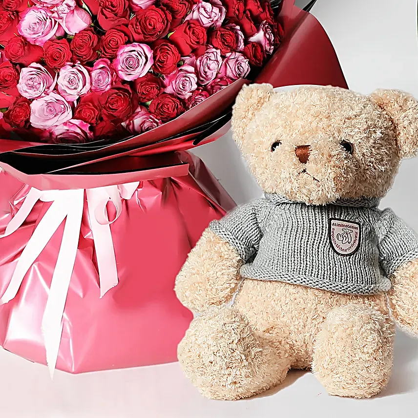 Teddy 35 Roses Special Bouquet
