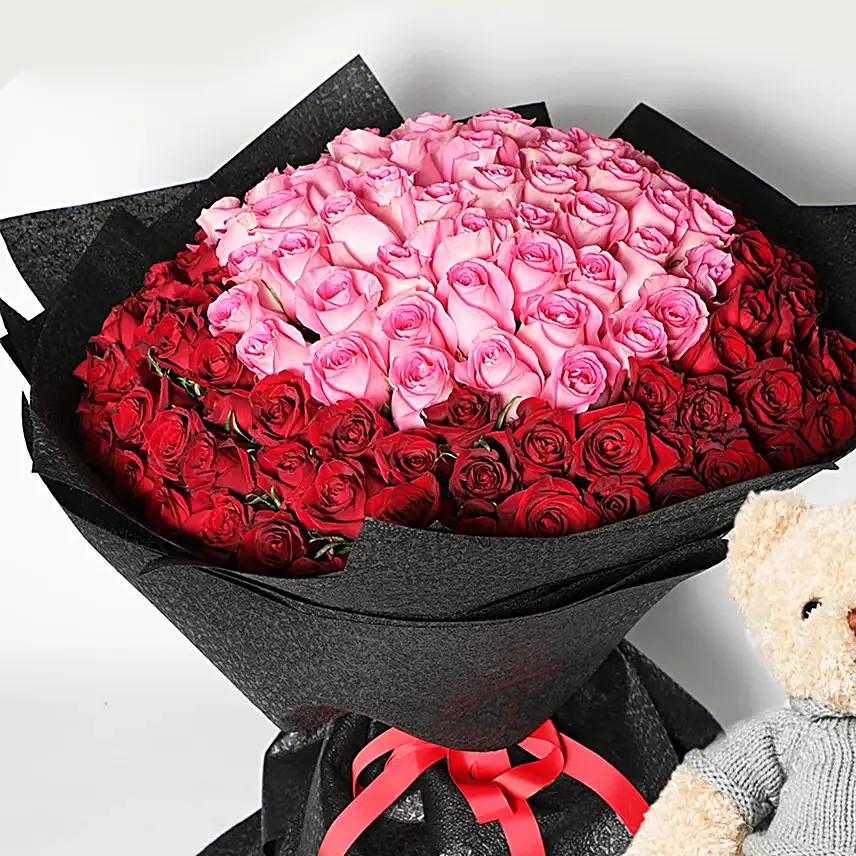 Teddy And 35 Roses Bouquet