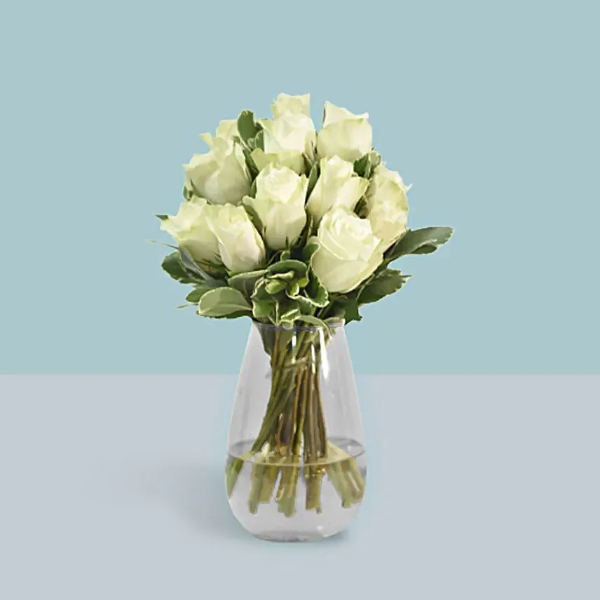 Vase Of Elegant White Roses
