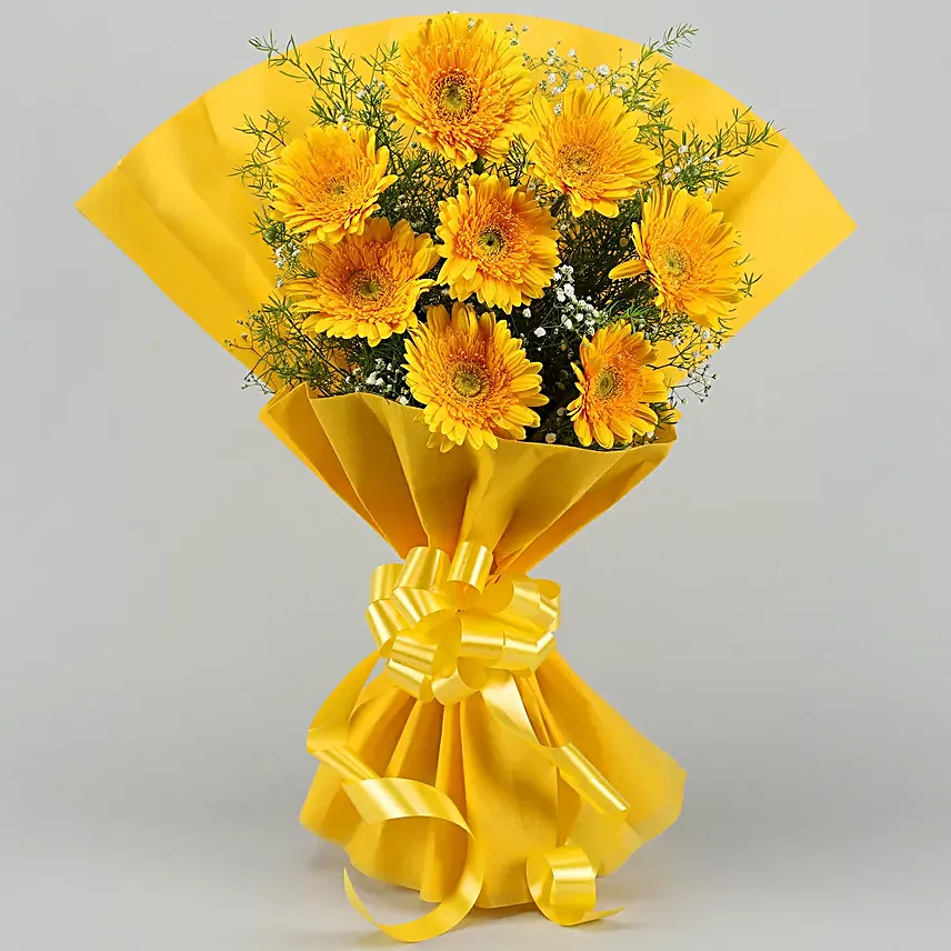 Yellow Mystique 6 Gerbera Blossoms