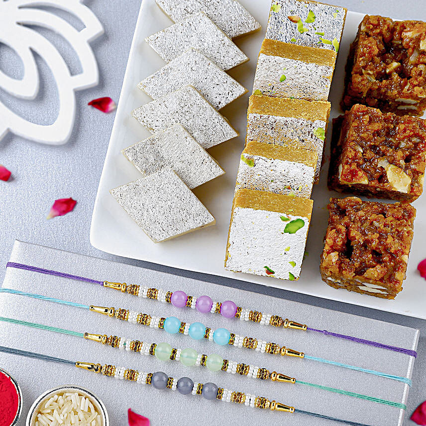 Zen Beadwork Rakhi N Mix Sweets Combo
