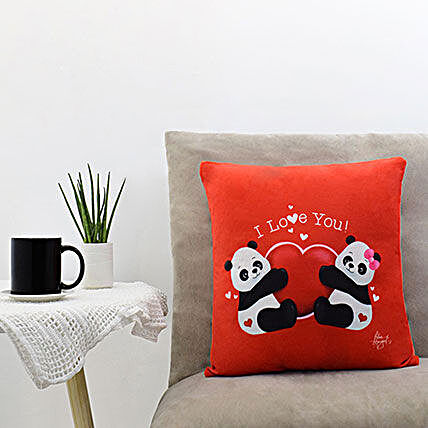 Couple Panda Saying I Love You Red Pillow