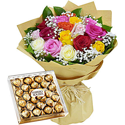 Mix Roses And Rocher Combo:Flowers and Chocolates Delivery in Philippines