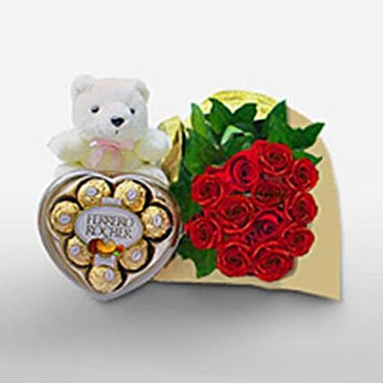 Rose Bunch With Teddy And Chocolates