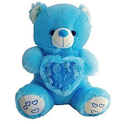 Blue Teddy Bear With Heart:Send Teddy Day gifts to Philippines