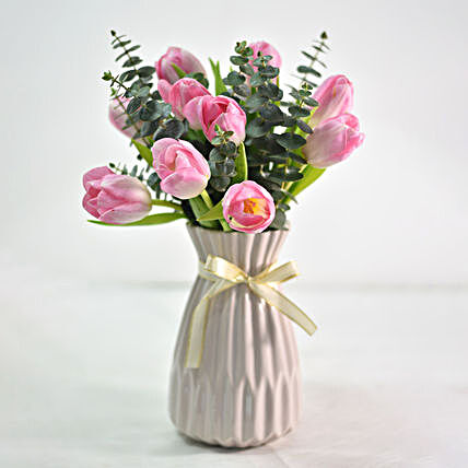 Mesmerising Tulips In Ceramic Vase