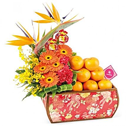 Mixed Flowers And Mandarin Oranges
