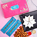 2 Pearl Studded Rakhis And Almonds With Kaju Katli
